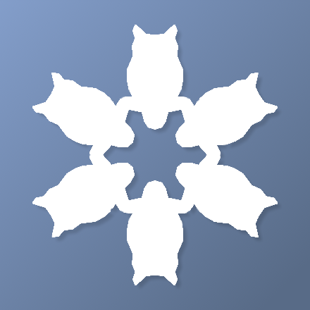 Template for a paper snowflake with six horned owls