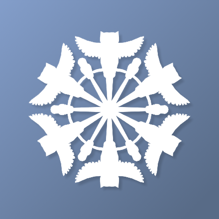 Template for a paper snowflake with twelve owls